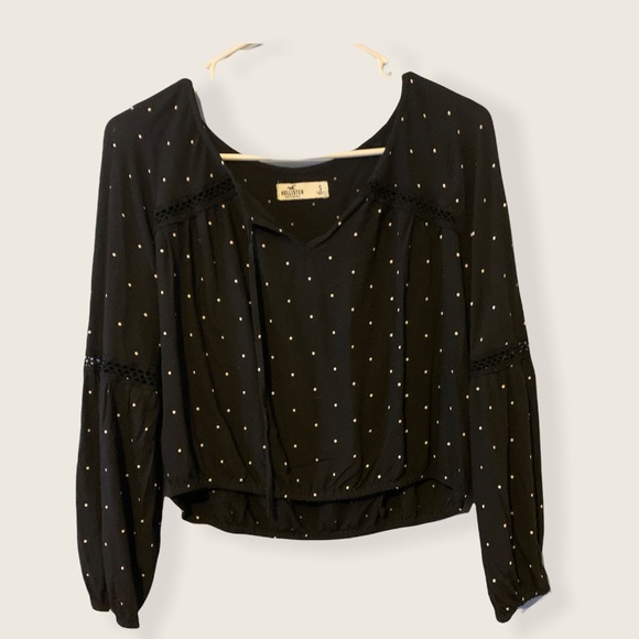 Long Sleeve Small Hollister Black/White Polka Dot Crop Top - Picture 1 of 3